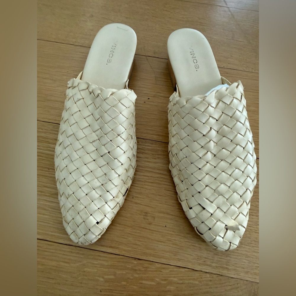 Vince off-white woven leather mules